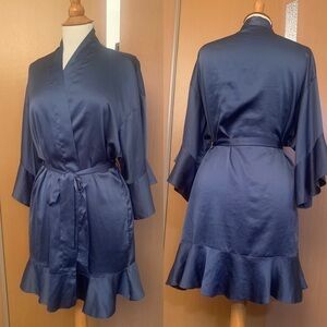 Victoria's Secret Satin Robe Size XS Dusty Blue Color
